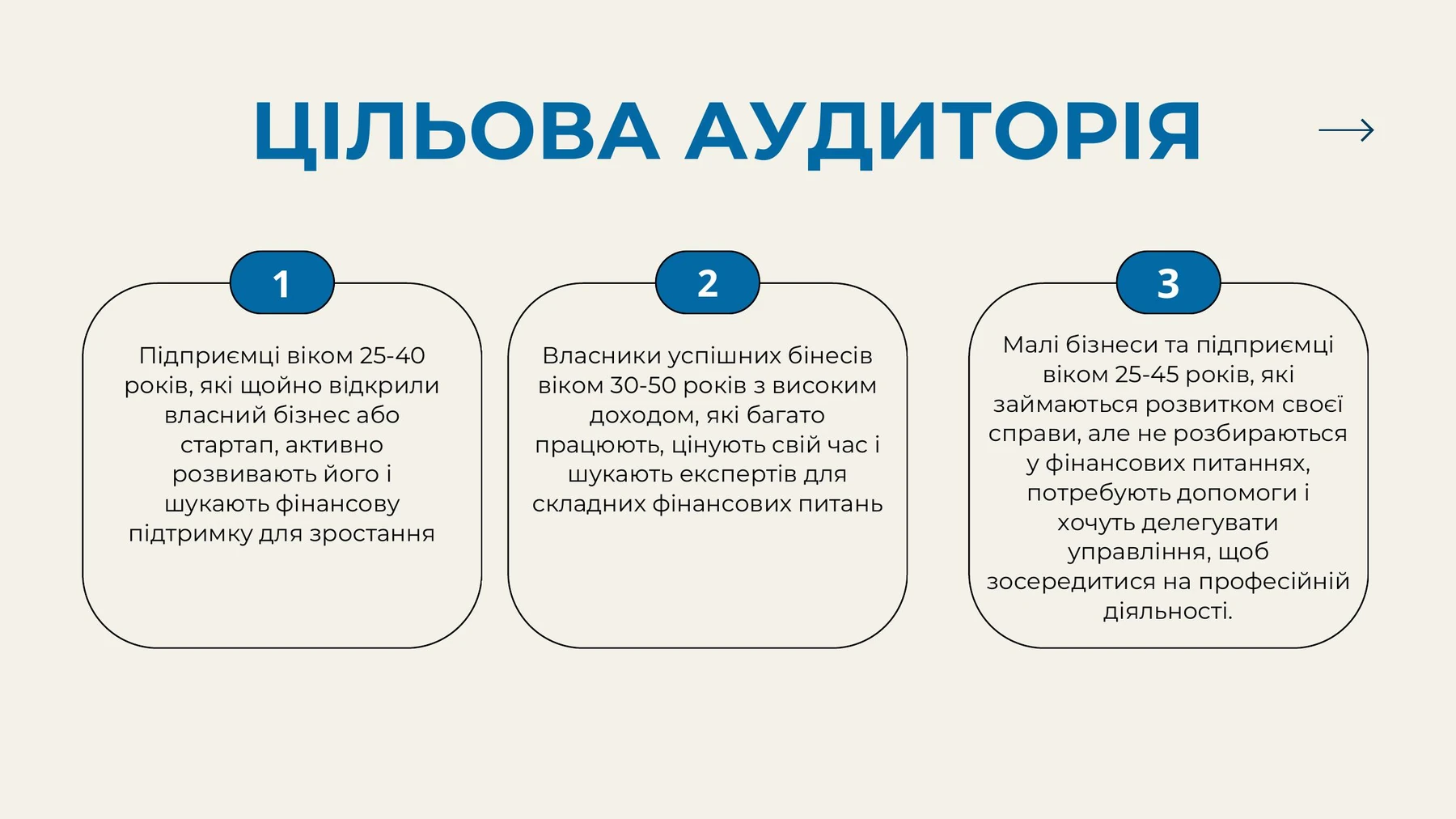 Katia Pozniak strategy page outlining target audience segments